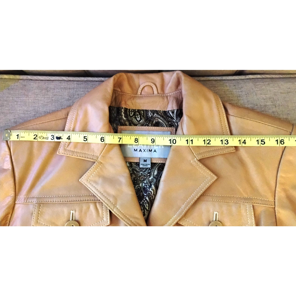 Womens Medium Wilsons Maxima Tan Cognac Leather Jacket Button Front Classic - Picture 12 of 16